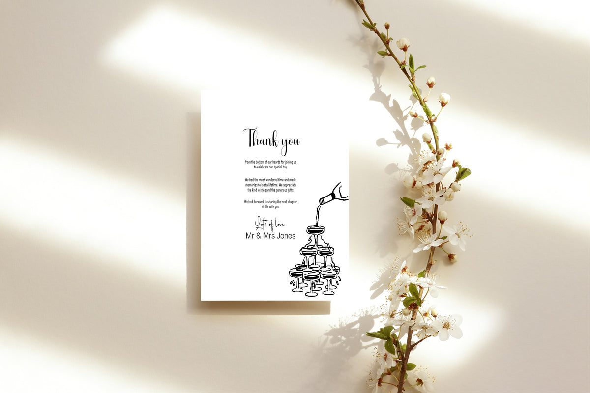 Monochrome Champagne Wedding Thank You Cards | Pack of 10