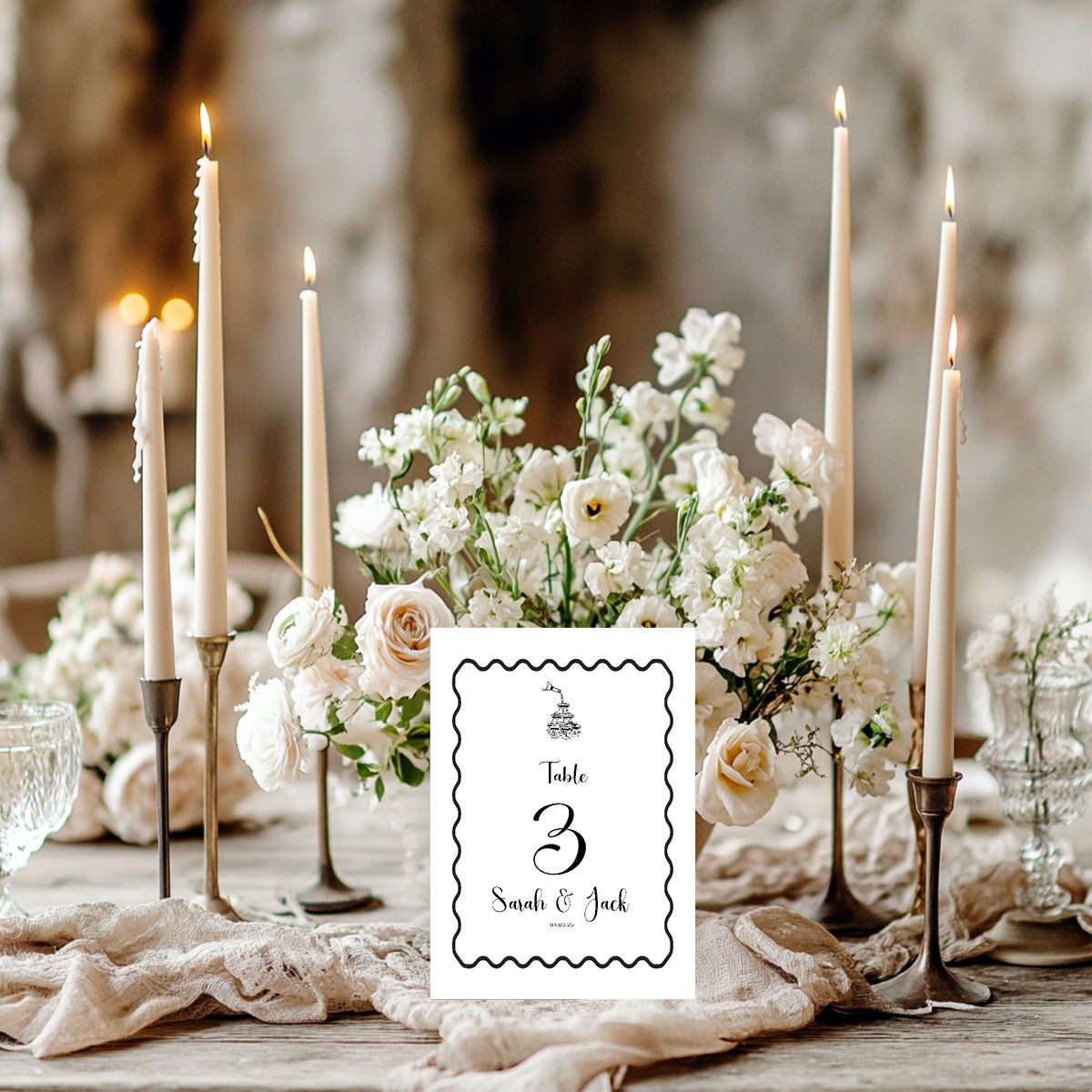 Monochrome Champagne Personalised Wedding Table Numbers