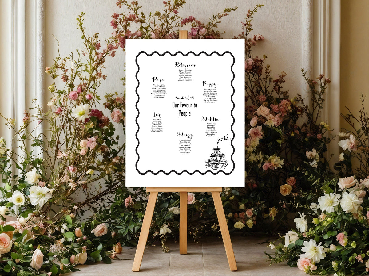 Monochrome Champagne Wedding Seating Plan