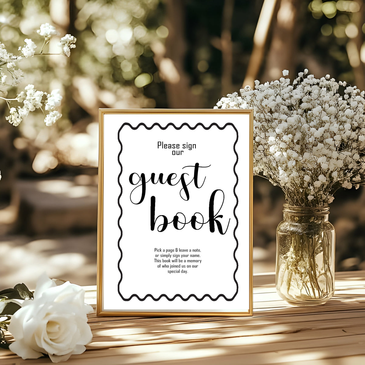 Monochrome Champagne Wedding Guest Book Sign