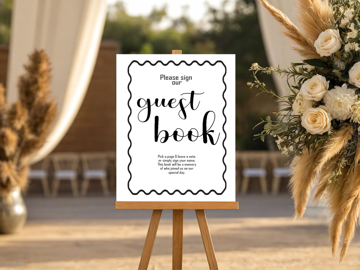 Monochrome Champagne Wedding Guest Book Sign