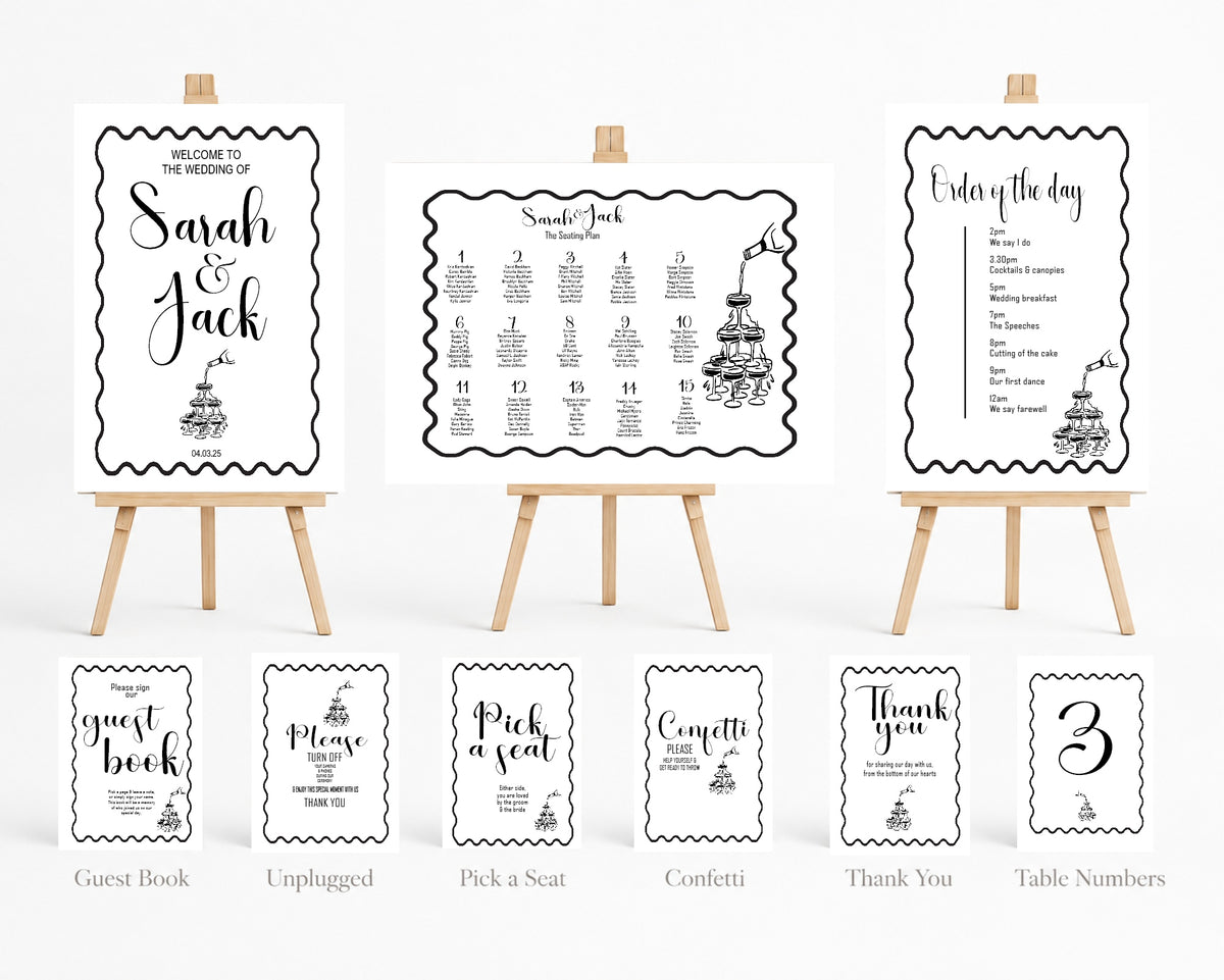 Monochrome Champagne Complete Wedding Sign Bundle