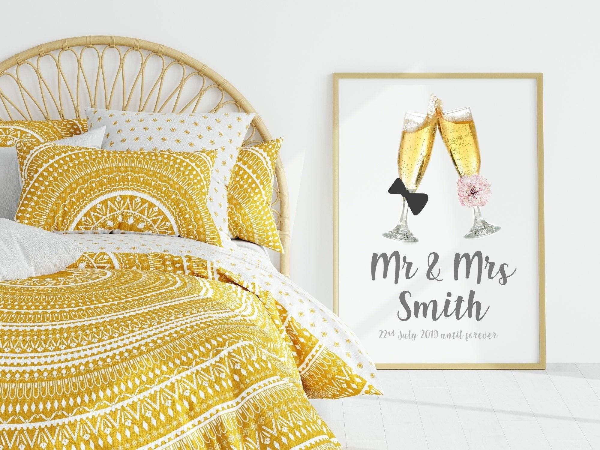 Personalised Champaign Mr & Mrs Print | Wedding & Engagement Wall Art - Larosier Prints