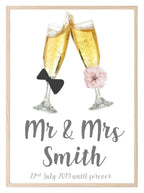 Personalised Champaign Mr & Mrs Print | Wedding & Engagement Wall Art - Larosier Prints