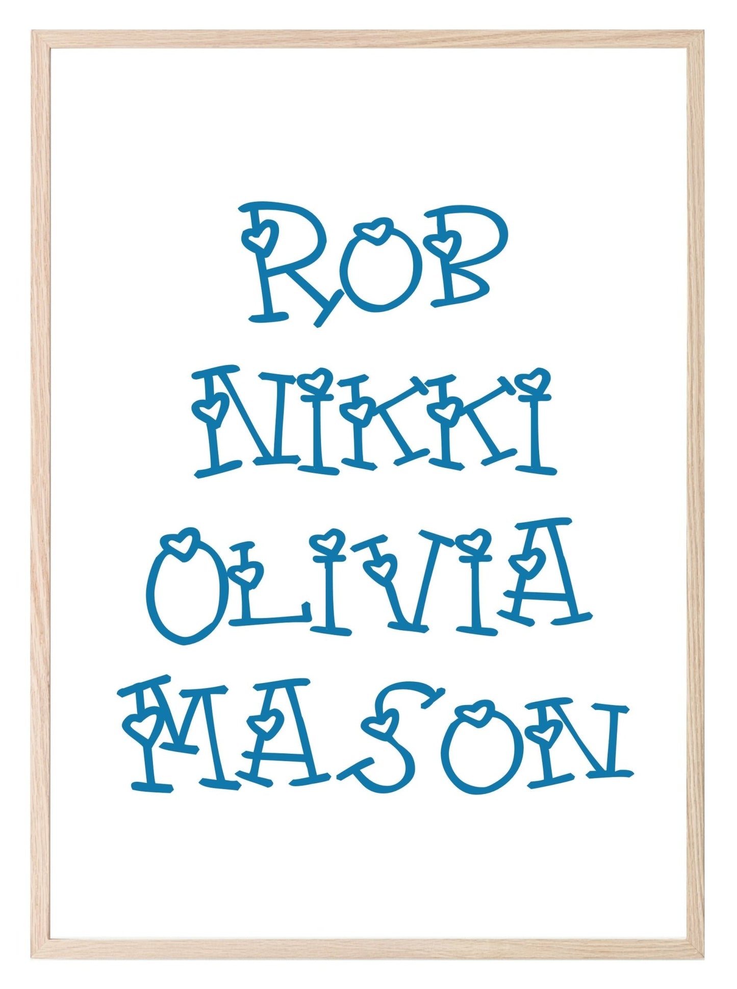 Personalised Family Names Print | Hearts Customisable Wall Art