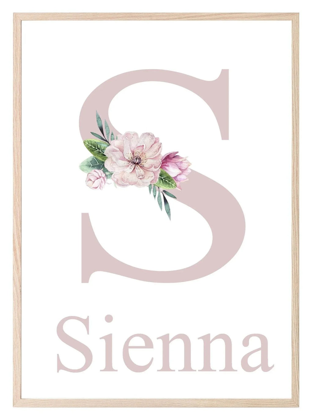 Personalised Floral Initial & Name Print | Flower Wall Art - Larosier Prints