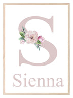 Personalised Floral Initial & Name Print | Flower Wall Art - Larosier Prints