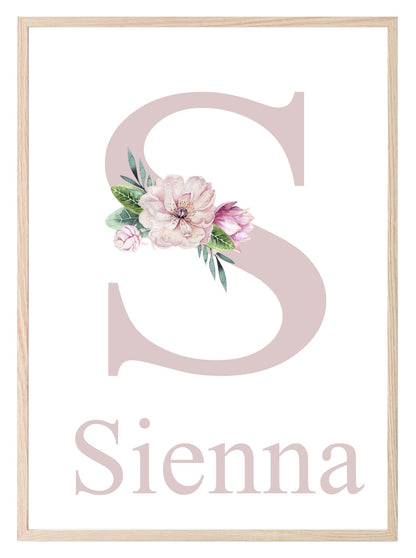 Personalised Floral Initial & Name Print | Flower Wall Art