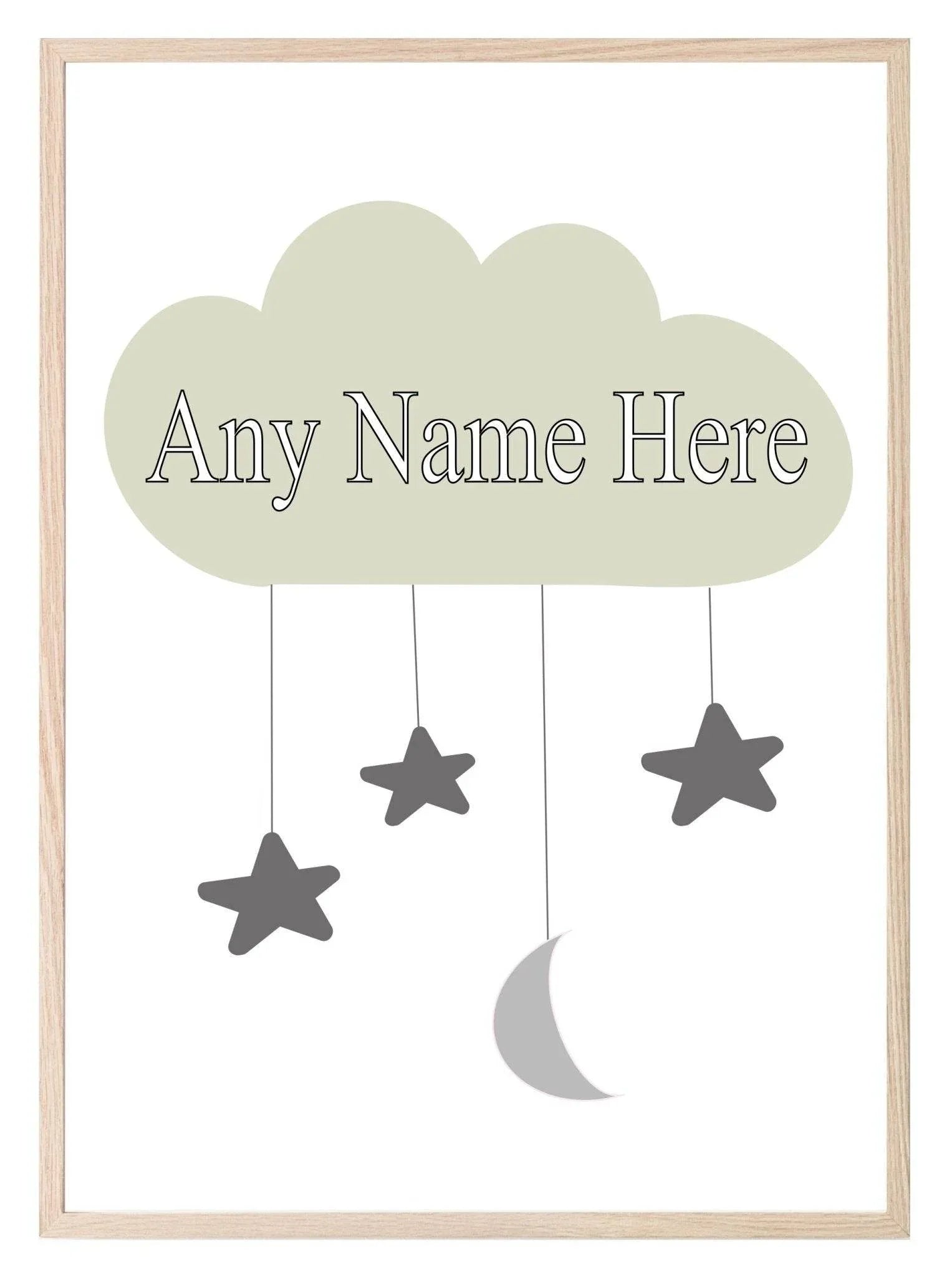 Personalised Kids Cloud Name Print | Nursery Stars & Moon Wall Art - Larosier Prints