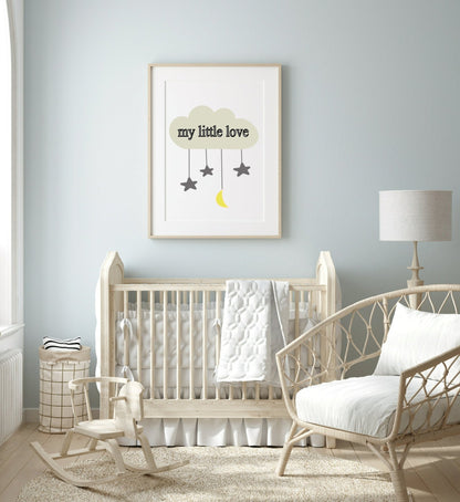 Personalised Kids Cloud Name Print | Nursery Stars & Moon Wall Art