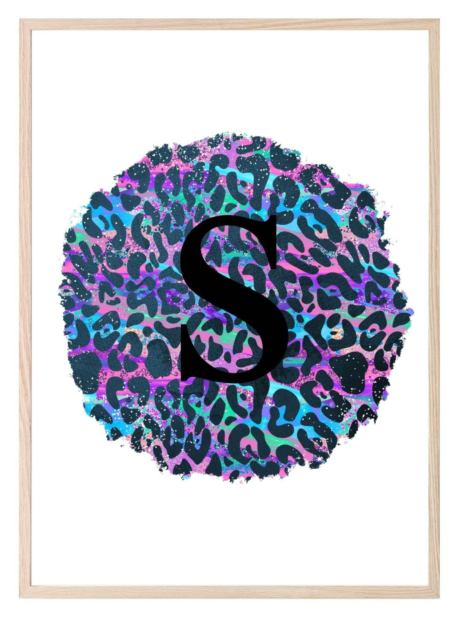 Personalised Leopard Print | Colourful Initial Wall Art - Larosier Prints
