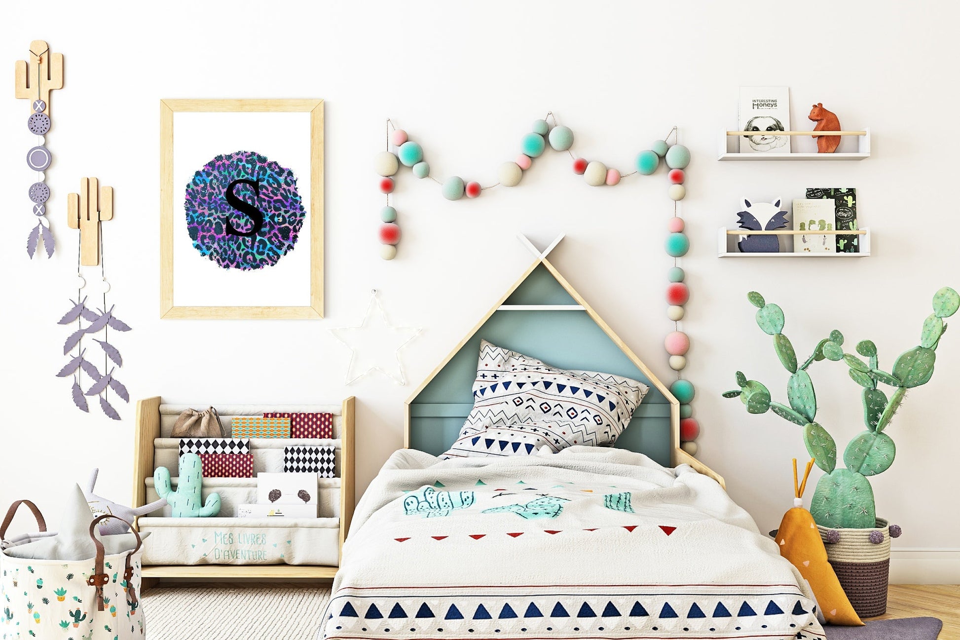 Personalised Leopard Print | Colourful Initial Wall Art