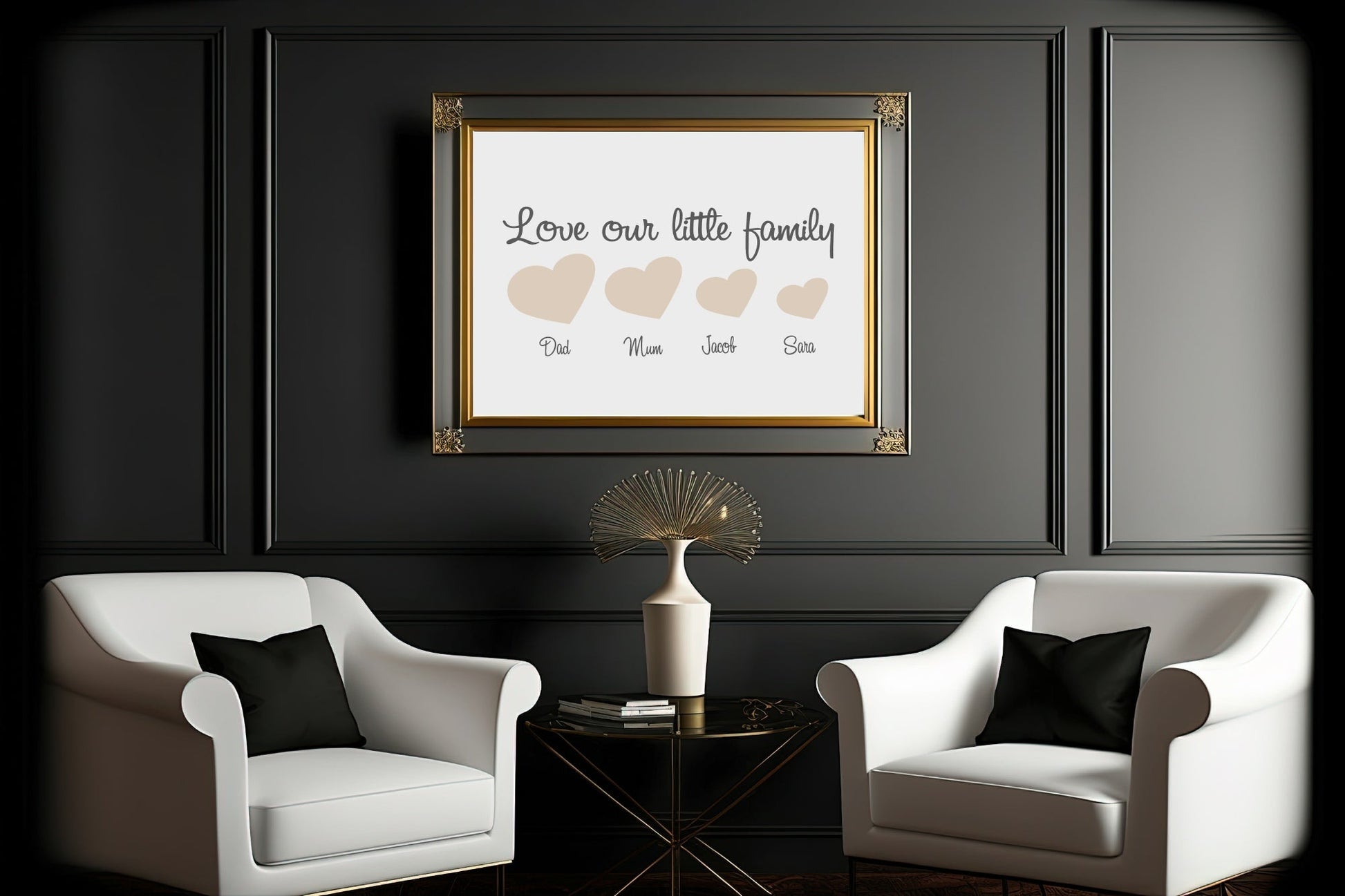 Personalised Love Our Little Family Print | Hearts In A Row | Family & Love Wall Art