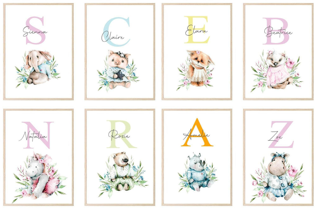 Personalised Oh Baby Animal, Initial And Name | Kids Wall Art | Nursery Prints - Larosier Prints