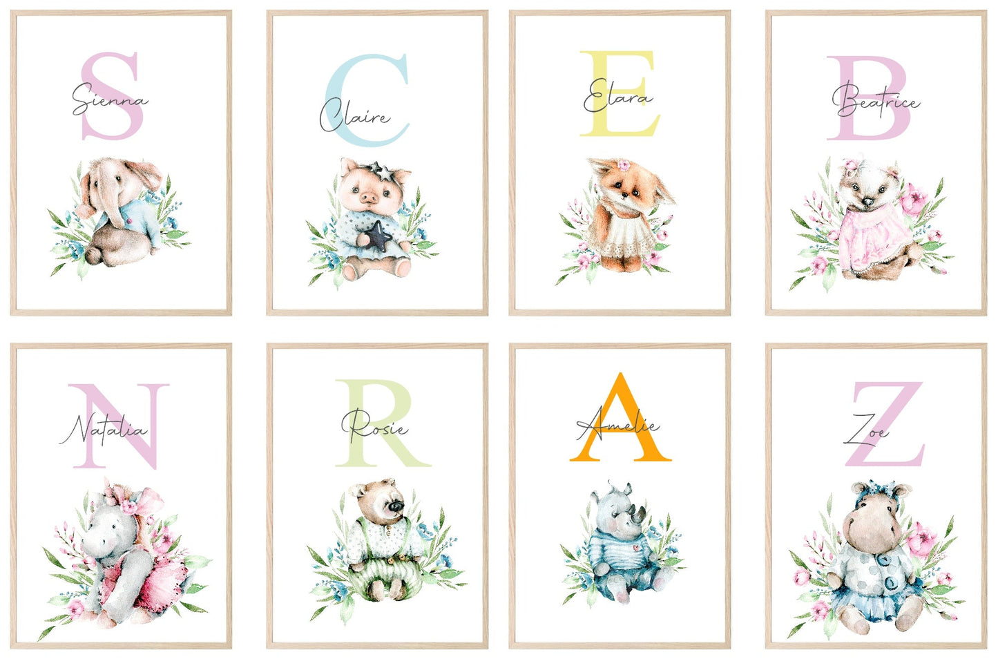 Personalised Oh Baby Animal, Initial And Name | Kids Wall Art | Nursery Prints