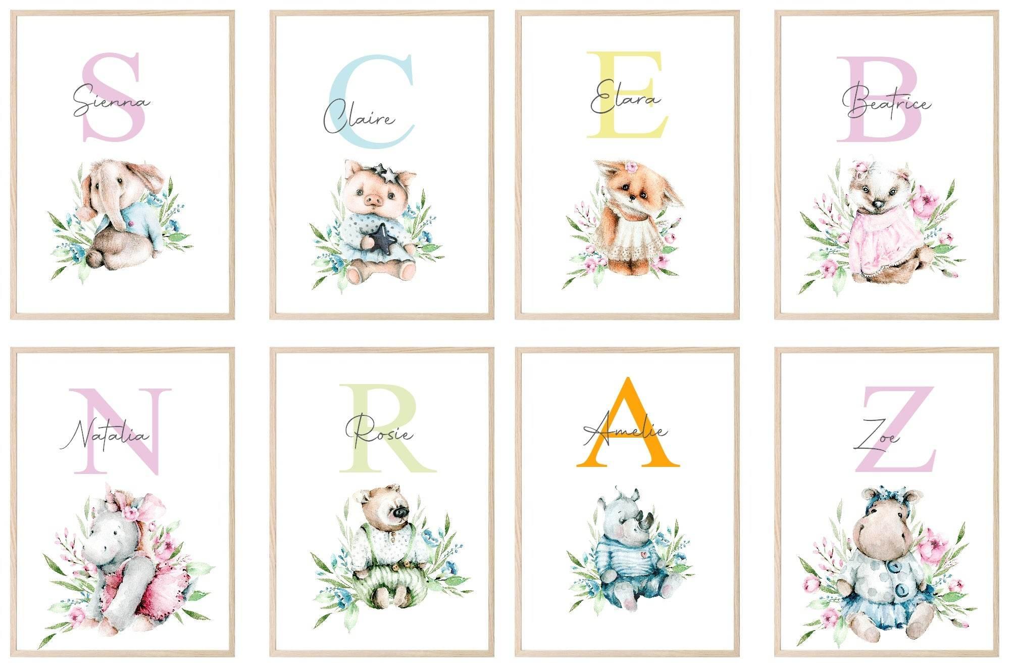 Personalised Oh Baby Animal, Initial And Name | Kids Wall Art | Nursery Prints - Larosier Prints