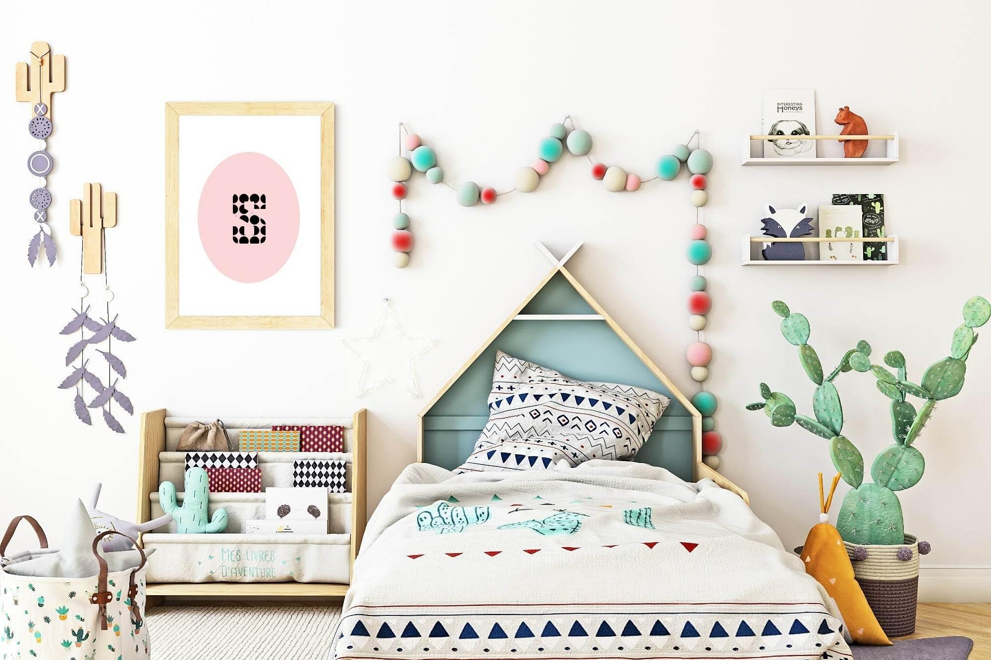 Personalised Oval & Polka Dot Initial Print | Nursery | Kids Wall Art - Larosier Prints