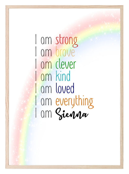 Personalised Rainbow I AM Positive Affirmations Print | Nursery | Kids Wall Art