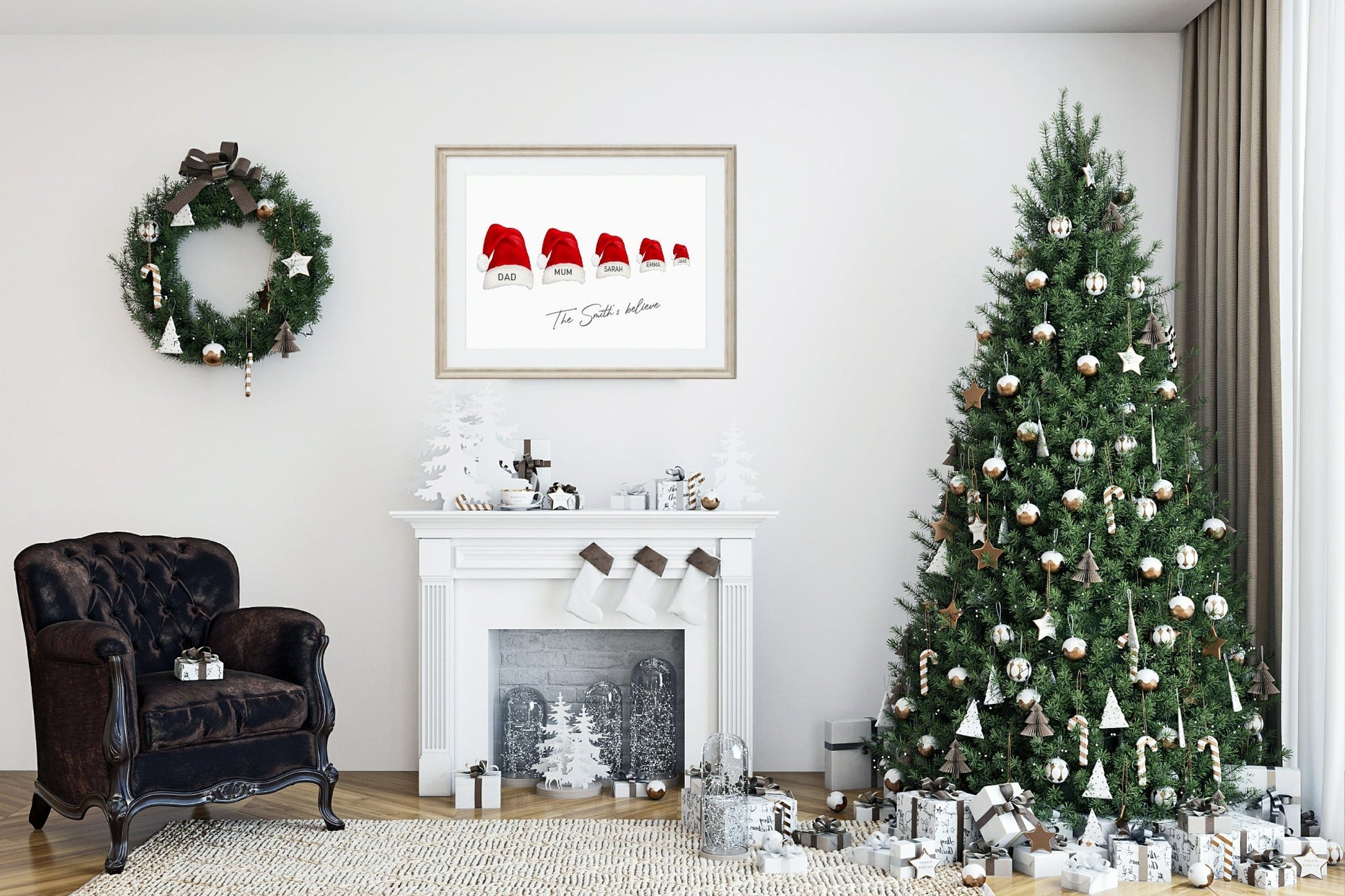 Personalised Santa Hat Christmas Print | Family & Love | Christmas Wall Art