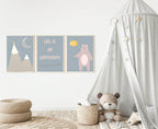 Personalised Set Of 3 Bear On A Mountain Prints | Nursery Wall Art - Larosier Prints