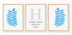 Personalised Set of 3 Blue Leaf Prints | Nursery Wall Art - Larosier Prints