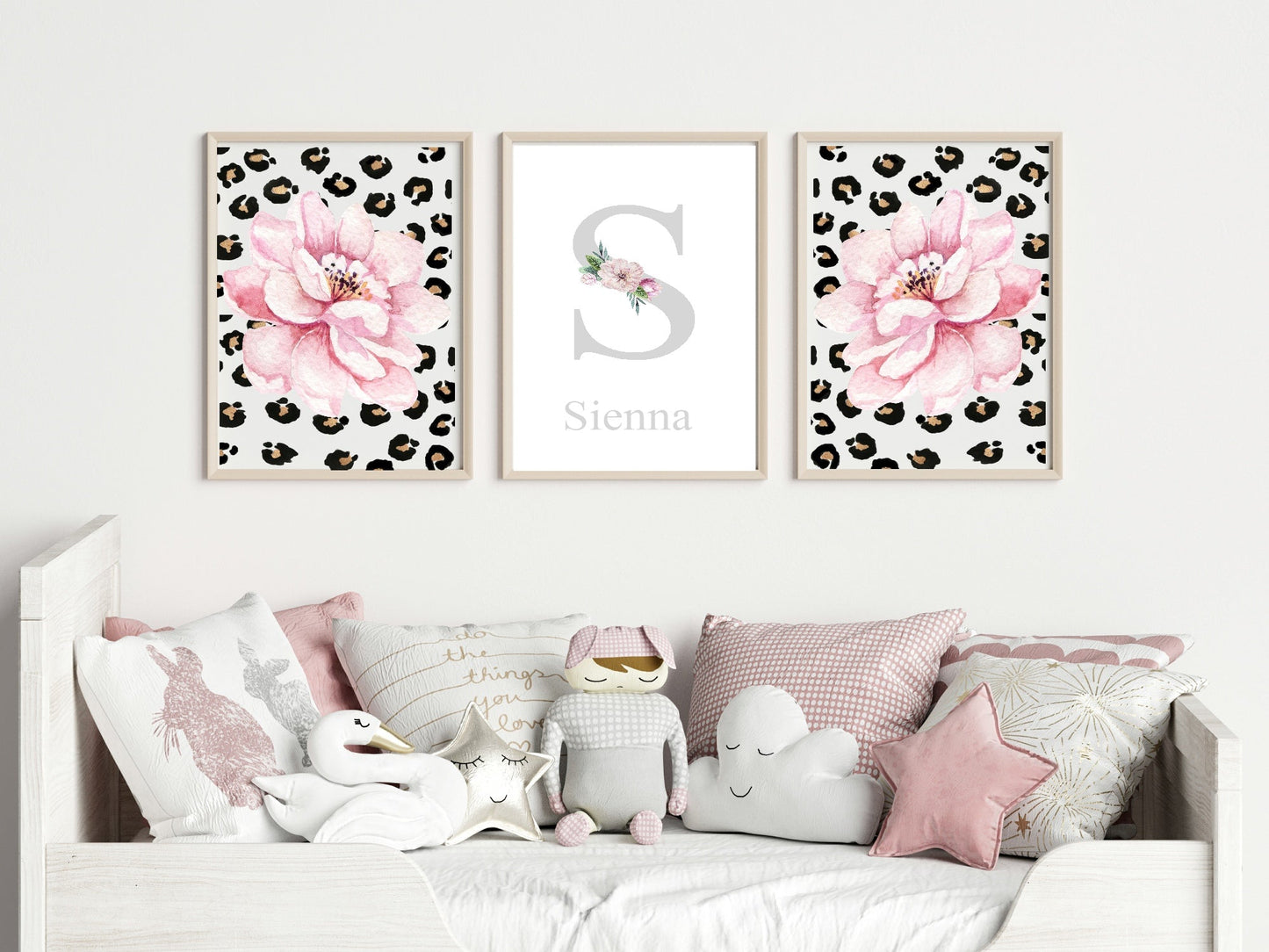 Personalised Set Of 3 Floral Leopard Prints | Unique Wall Art