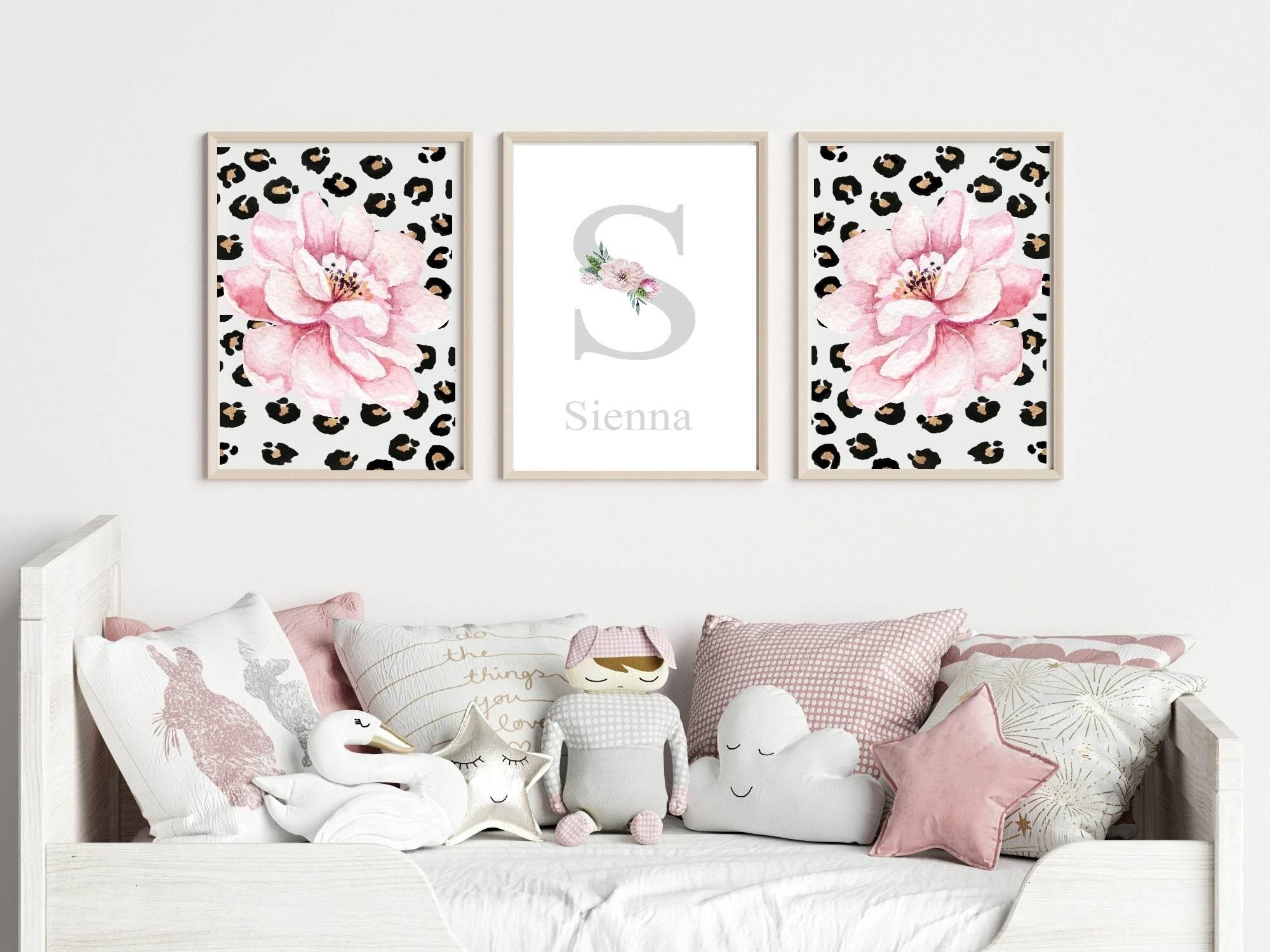 Personalised Set Of 3 Floral Leopard Prints | Unique Wall Art - Larosier Prints