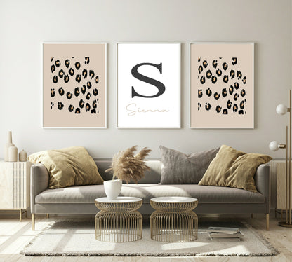 Personalised Set Of 3 Name & Leopard Print | Initial Wall Art