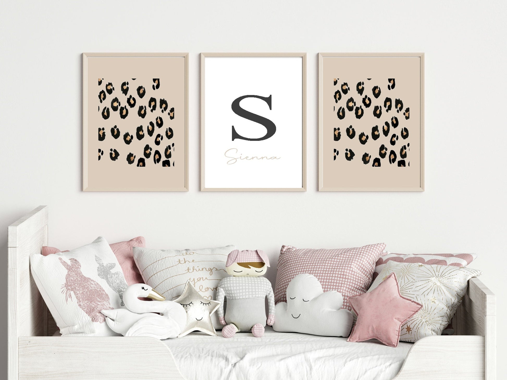 Personalised Set Of 3 Name & Leopard Print | Initial Wall Art