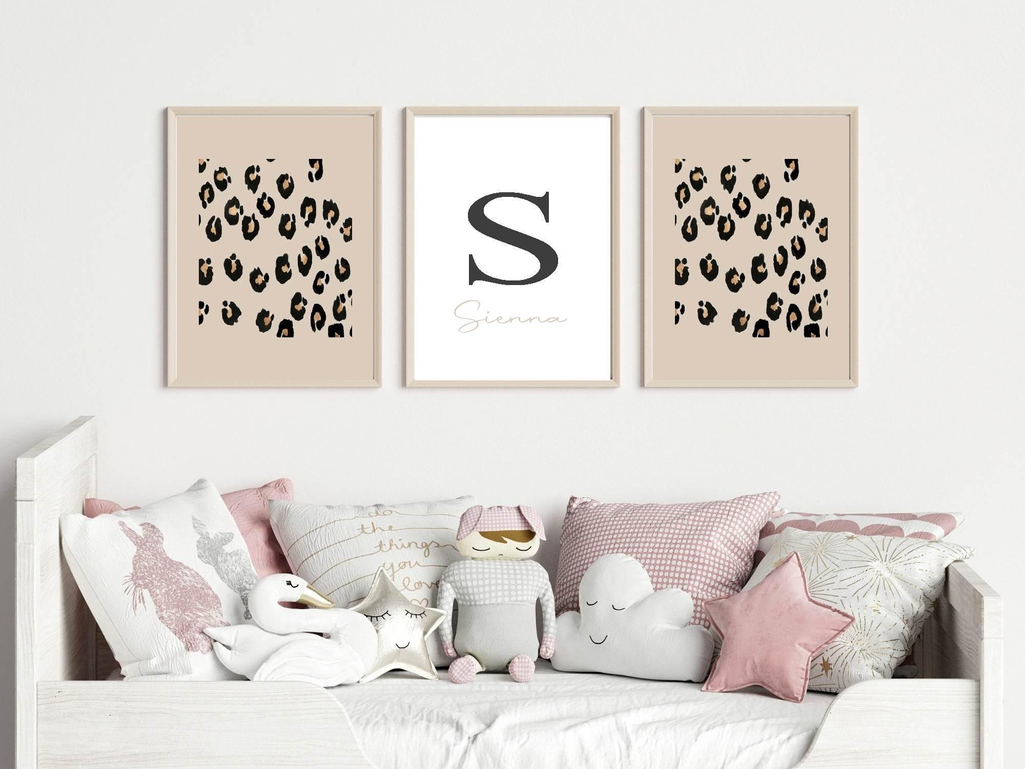 Personalised Set Of 3 Name & Leopard Print | Initial Wall Art - Larosier Prints