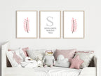 Personalised Set Of 3 Pink Leaf Prints | Nursery Wall Art - Larosier Prints