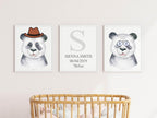 Personalised Set Of 3 Watercolour Animal Prints | Penelope The Panda All Dressed Up | Nursery Wall Art - Larosier Prints