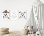 Personalised Set Of 3 Watercolour Animal Prints | Penelope The Panda All Dressed Up | Nursery Wall Art - Larosier Prints