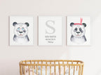 Personalised Set Of 3 Watercolour Animal Prints | Penelope The Panda All Dressed Up | Red Headband | Nursery Wall Art - Larosier Prints