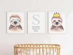 Personalised Set Of 3 Watercolour Animal Prints | Suzie The Sloth All Dressed Up | Nursery Wall Art | Crown - Larosier Prints