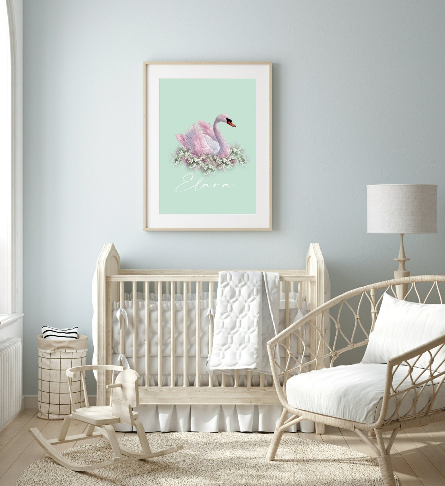 Personalised Swan Print | Pastel Watercolour Wall Art