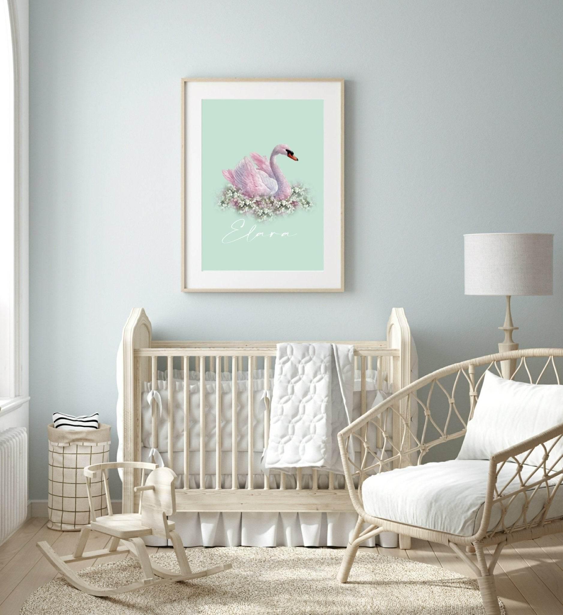 Personalised Swan Print | Pastel Watercolour Wall Art - Larosier Prints