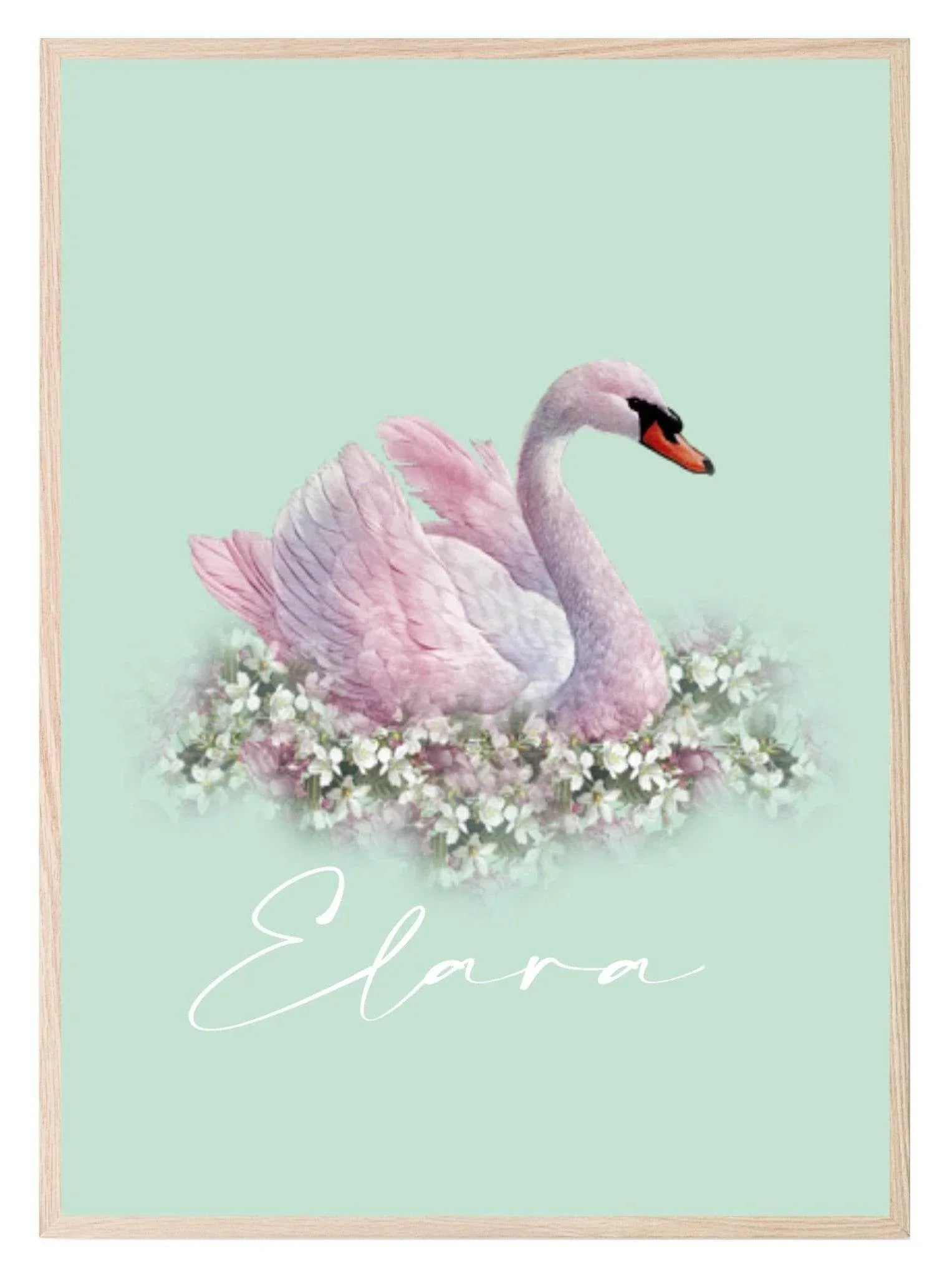 Personalised Swan Print | Pastel Watercolour Wall Art - Larosier Prints