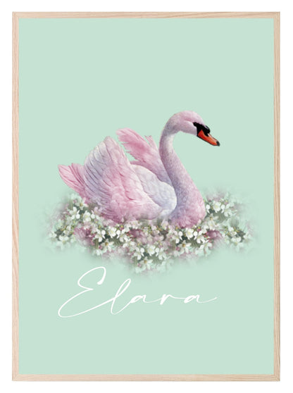 Personalised Swan Print | Pastel Watercolour Wall Art