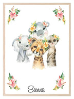Personalised Sweet Baby Animals Print | Watercolour Nursery Wall Art - Larosier Prints