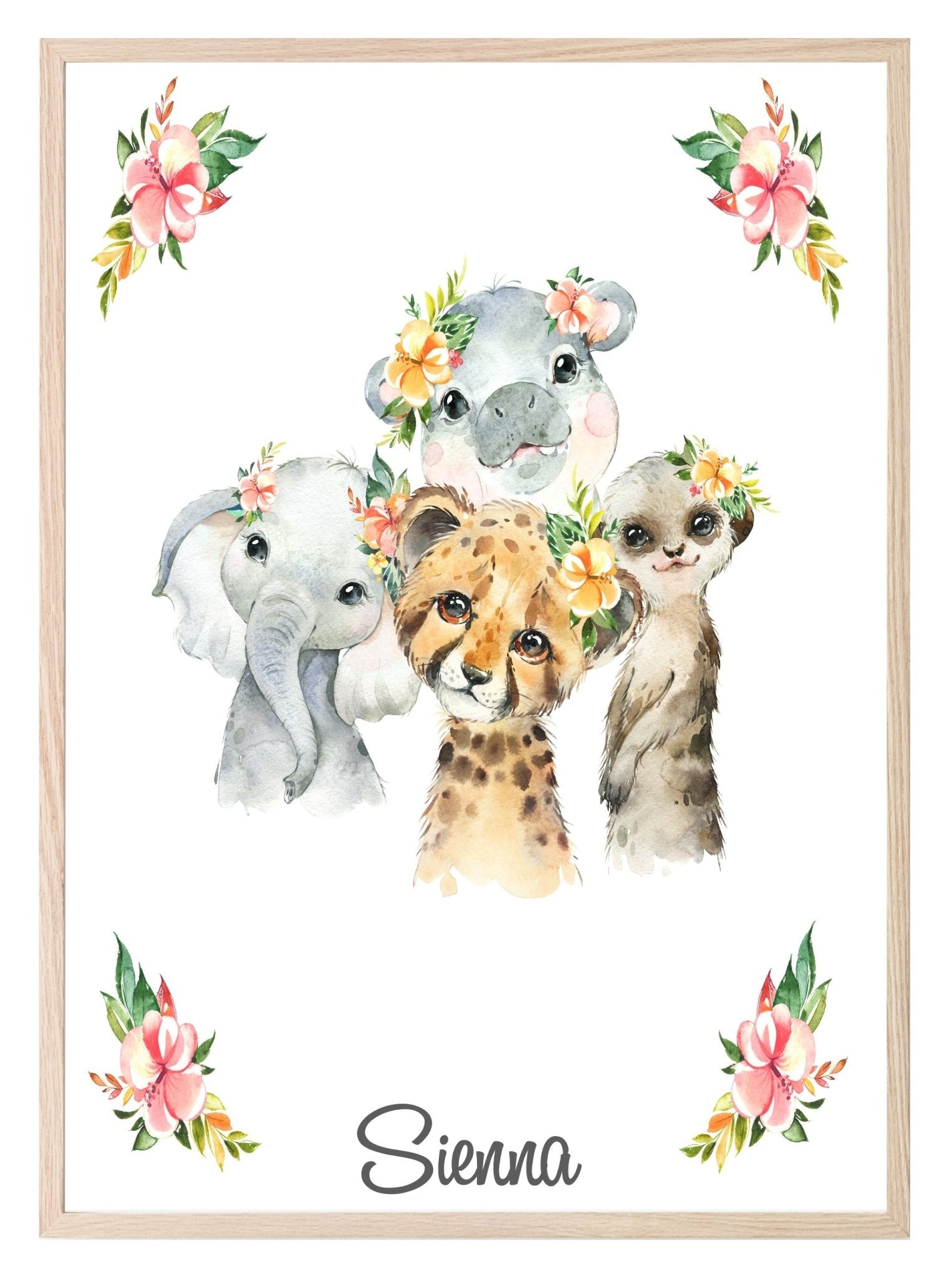 Personalised Sweet Baby Animals Print | Watercolour Nursery Wall Art