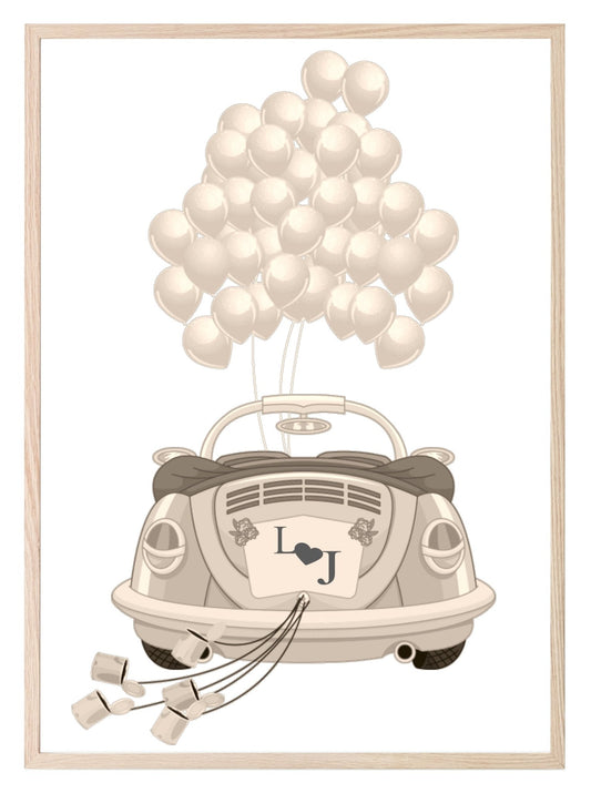 Personalised Wedding Car Print | Couple Initials Wall Art