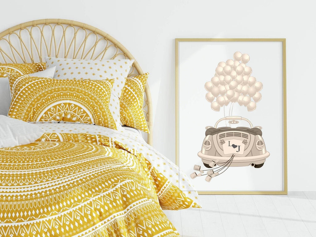 Personalised Wedding Car Print | Couple Initials Wall Art - Larosier Prints
