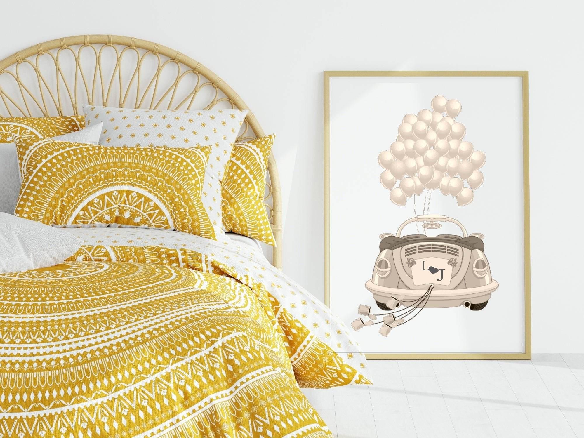 Personalised Wedding Car Print | Couple Initials Wall Art - Larosier Prints