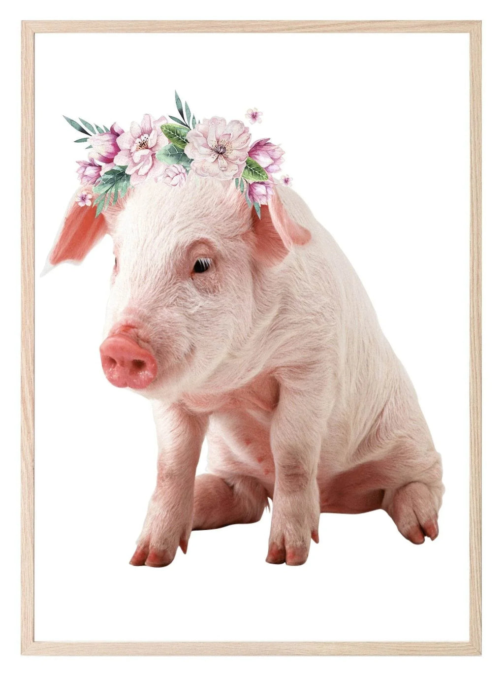 Piglet With Floral Crown Print | Kids Animal Wall Art - Larosier Prints