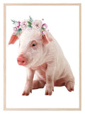 Piglet With Floral Crown Print | Kids Animal Wall Art - Larosier Prints