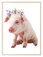 Piglet With Floral Crown Print | Kids Animal Wall Art - Larosier Prints