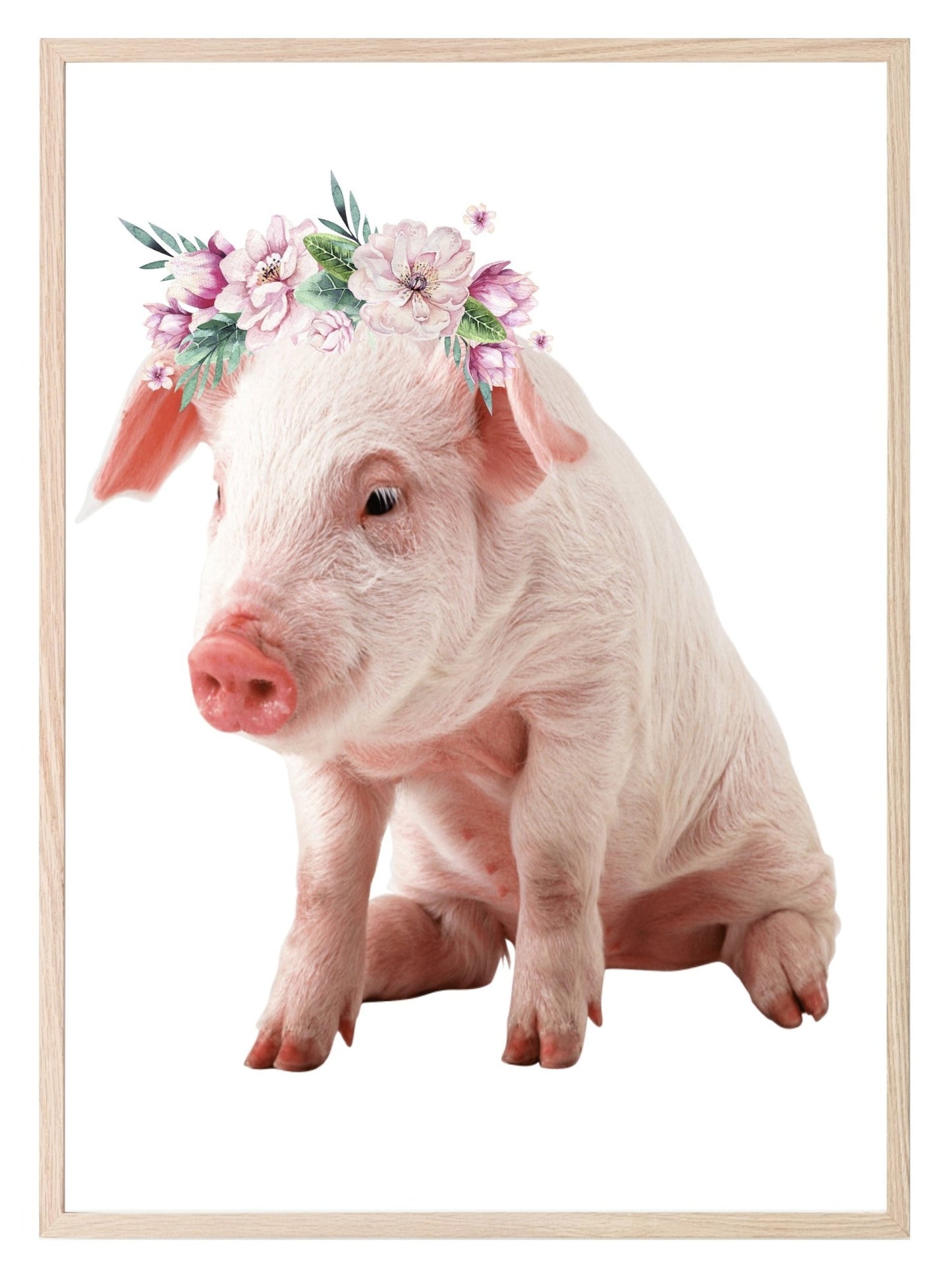 Piglet With Floral Crown Print | Kids Animal Wall Art