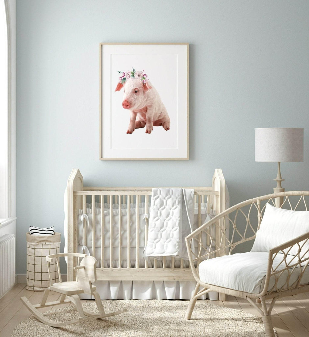 Piglet With Floral Crown Print | Kids Animal Wall Art - Larosier Prints