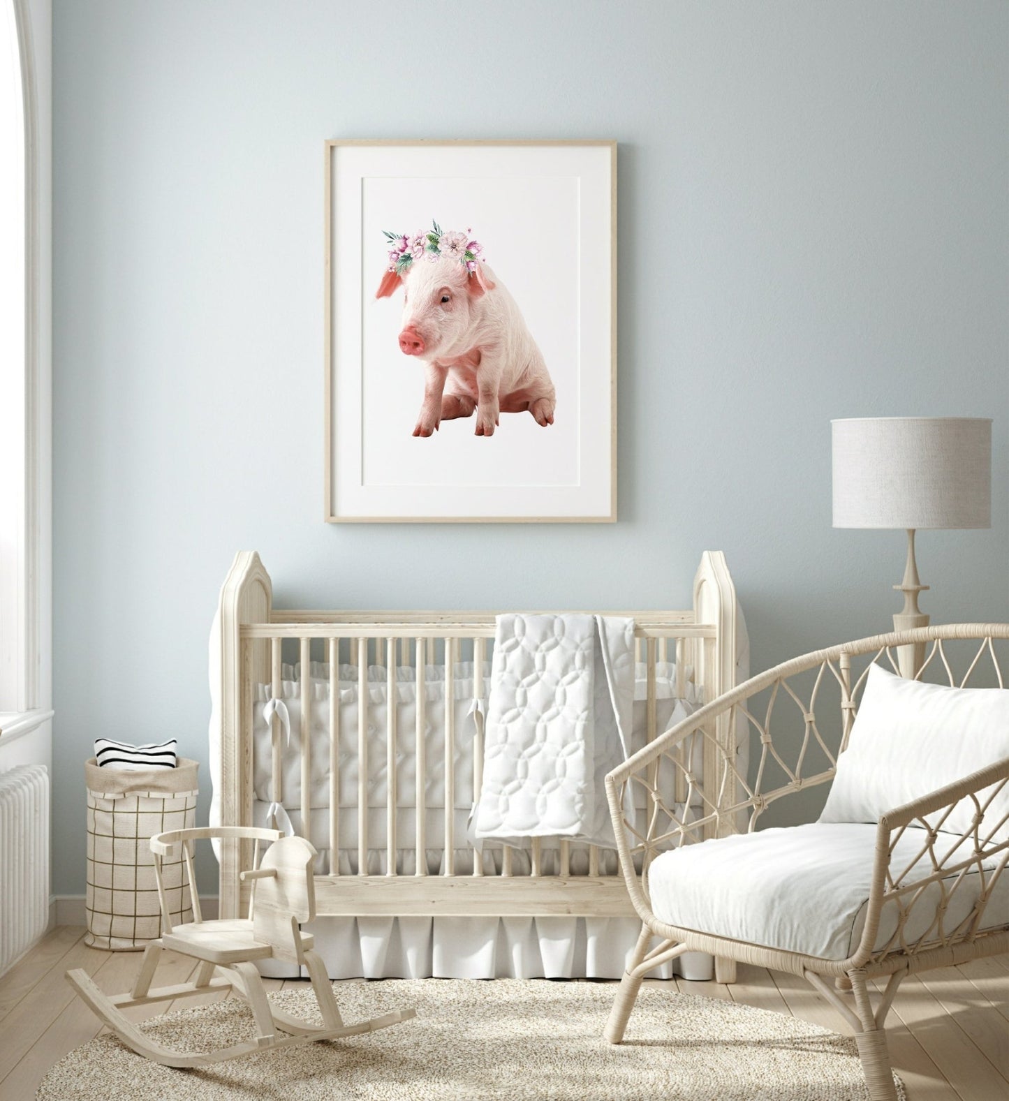 Piglet With Floral Crown Print | Kids Animal Wall Art